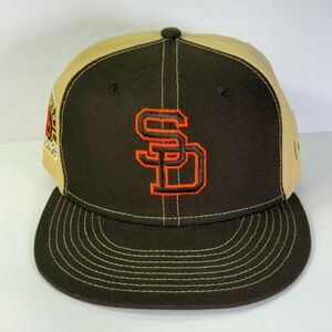 New Era Hat Men 7 1/4 Brown Tan San Diego Padres 59FIFTY Fitted Side Patch Cap